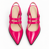 Slingback Heels Fuchsia – جزمة كعب حريمي سلينج باك جلد لامع فوشيا، من فوق – ECADRA