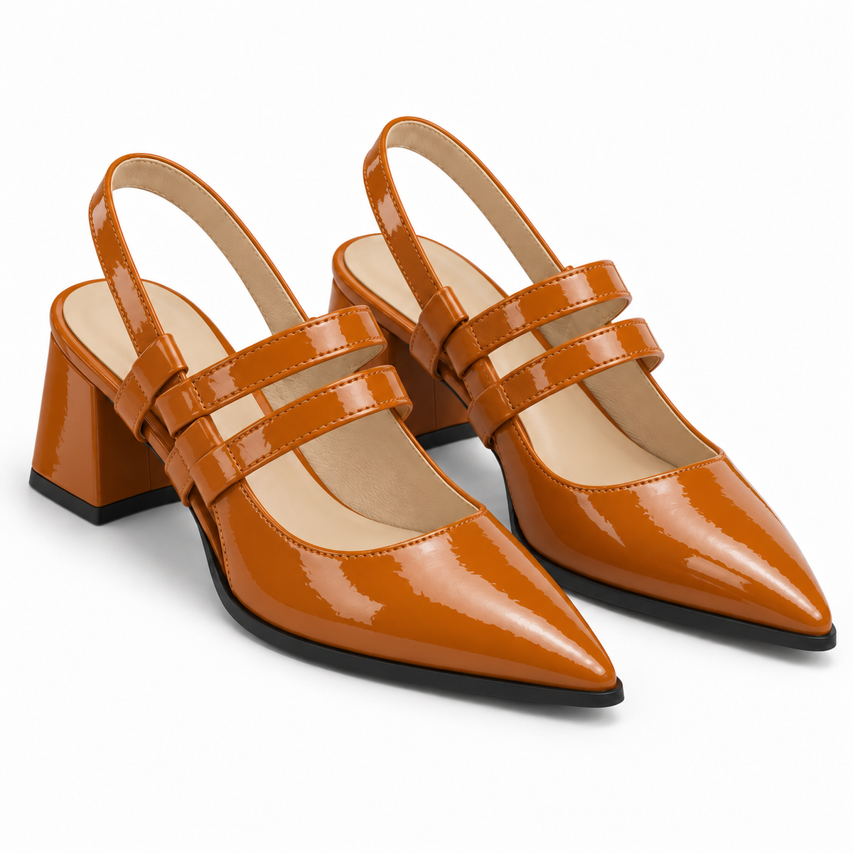 Slingback Heels Havana – جزمة كعب حريمي سلينج باك جلد لامع هافانا، من قدام – ECADRA