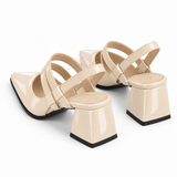 Slingback Heels Ivory – جزمة كعب حريمي سلينج باك جلد لامع أوف وايت، من ورا – ECADRA