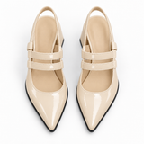 Slingback Heels Ivory – جزمة كعب حريمي سلينج باك جلد لامع أوف وايت، من فوق – ECADRA