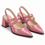 Slingback Heels Rose – جزمة كعب حريمي سلينج باك جلد لامع روز، من قدام – ECADRA