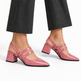Slingback Heels Rose – جزمة كعب حريمي سلينج باك جلد لامع روز، على الرجل – ECADRA
