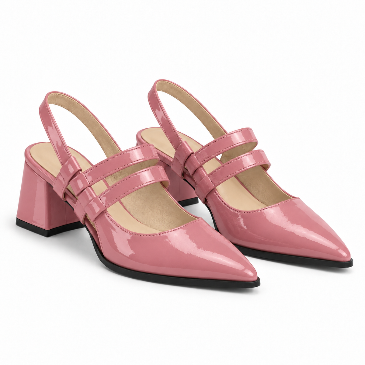 Slingback Heels Rose – جزمة كعب حريمي سلينج باك جلد لامع روز، من الجنب – ECADRA