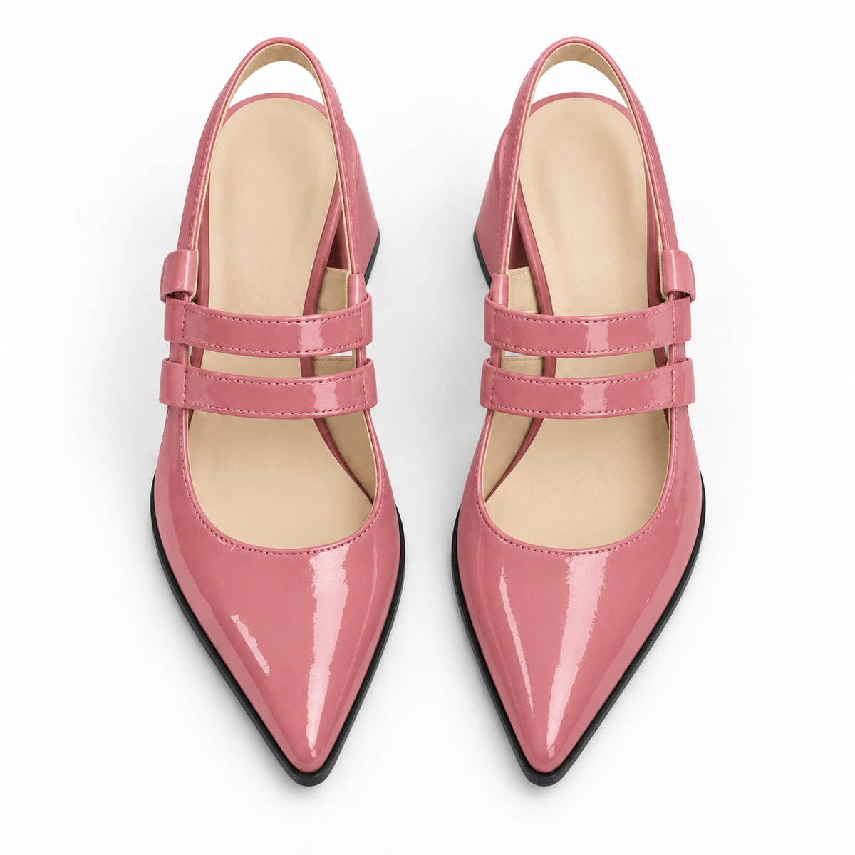Slingback Heels Rose – جزمة كعب حريمي سلينج باك جلد لامع روز، من فوق – ECADRA