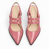 Slingback Heels Rose – جزمة كعب حريمي سلينج باك جلد لامع روز، من فوق – ECADRA