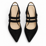 Slingback Heels Black – جزمة كعب حريمي سلينج باك شمواه صناعي أسود، من فوق – ECADRA