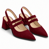 Slingback Heels Burgundy – جزمة كعب حريمي سلينج باك شمواه صناعي نبيتي، من قدام – ECADRA
