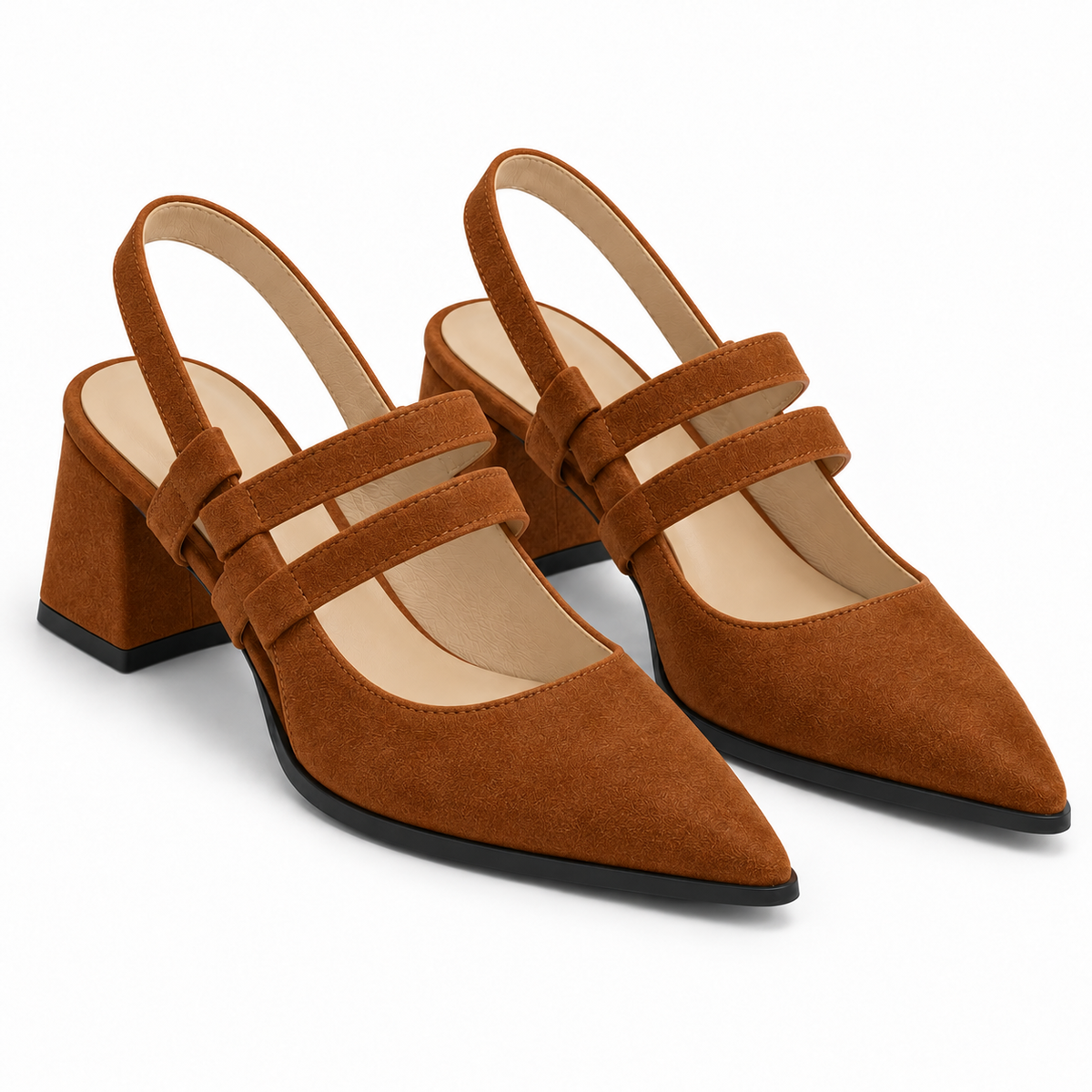 Slingback Heels Havana – جزمة كعب حريمي سلينج باك شمواه صناعي هافانا، من قدام – ECADRA