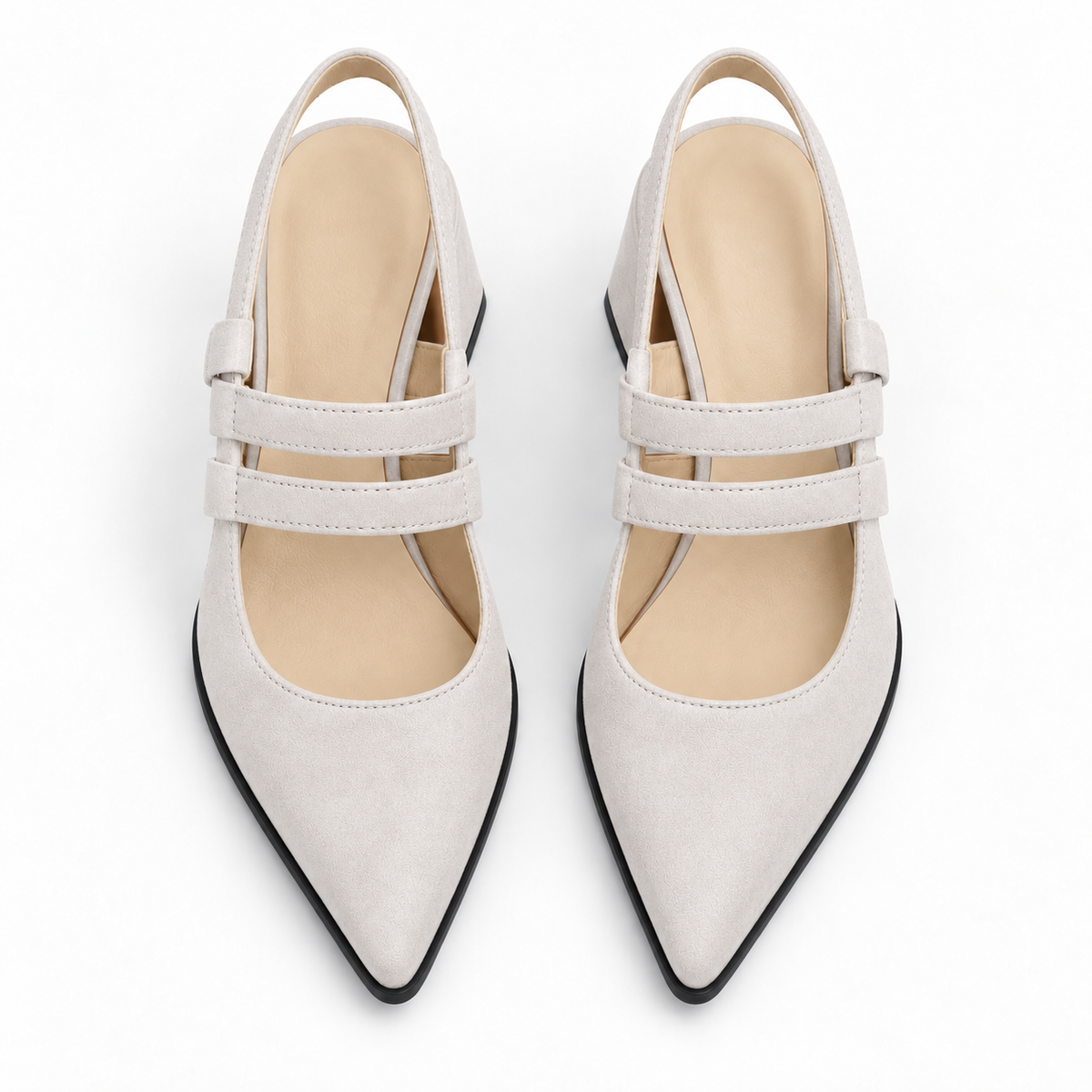 Slingback Heels White – جزمة كعب حريمي سلينج باك شمواه صناعي أبيض، من فوق – ECADRA