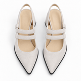 Slingback Heels White – جزمة كعب حريمي سلينج باك شمواه صناعي أبيض، من فوق – ECADRA