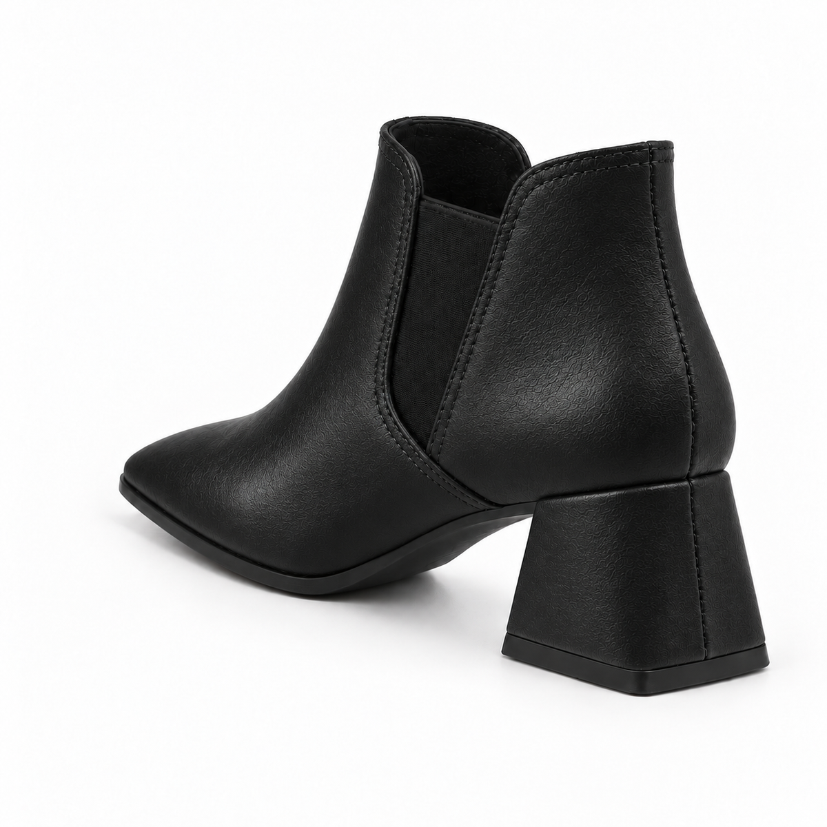 Slit Heeled Bootie Black – هاف بوت حريمي بكعب جلد صناعي أسود، من ورا – ECADRA