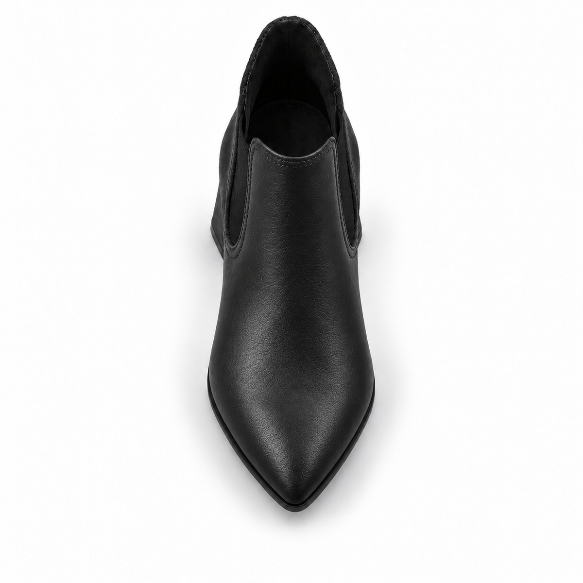 Slit Heeled Bootie Black – هاف بوت حريمي بكعب جلد صناعي أسود، من فوق – ECADRA