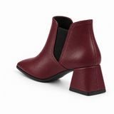 Slit Heeled Bootie Burgundy – هاف بوت حريمي بكعب جلد صناعي نبيتي، من ورا – ECADRA