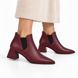 Slit Heeled Bootie Burgundy – هاف بوت حريمي بكعب جلد صناعي نبيتي، على الرجل – ECADRA
