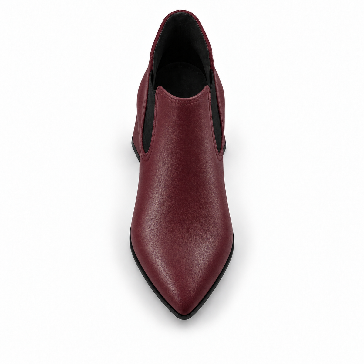 Slit Heeled Bootie Burgundy – هاف بوت حريمي بكعب جلد صناعي نبيتي، من فوق – ECADRA