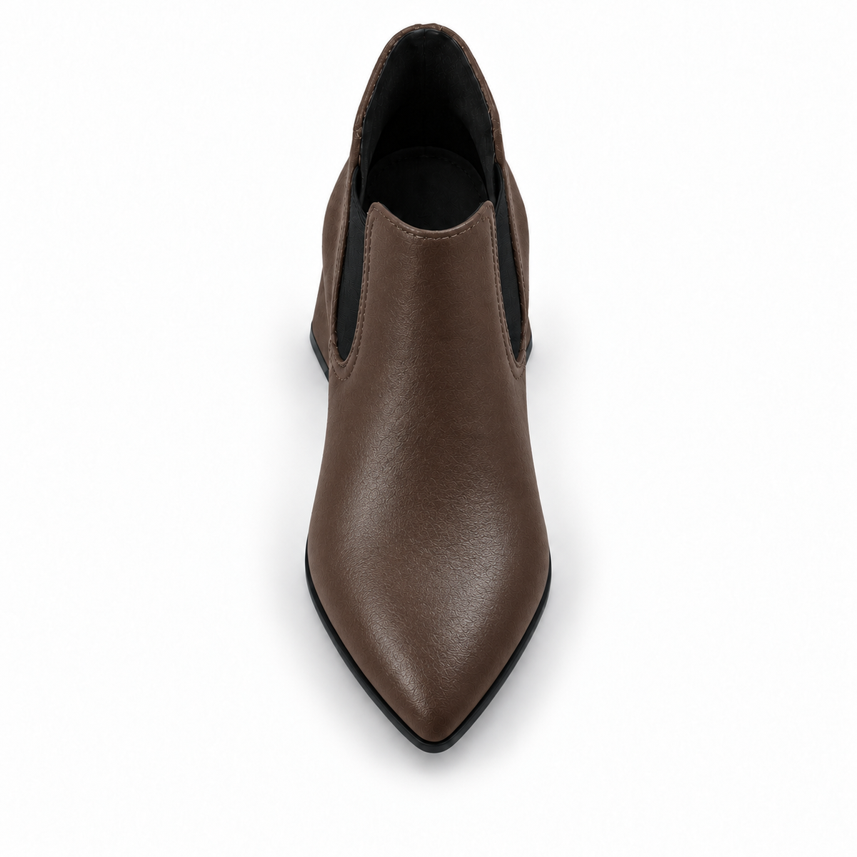 Slit Heeled Bootie Chocolate Brown – هاف بوت حريمي بكعب جلد صناعي بني شوكولاتة، من فوق – ECADRA
