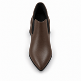 Slit Heeled Bootie Chocolate Brown – هاف بوت حريمي بكعب جلد صناعي بني شوكولاتة، من فوق – ECADRA