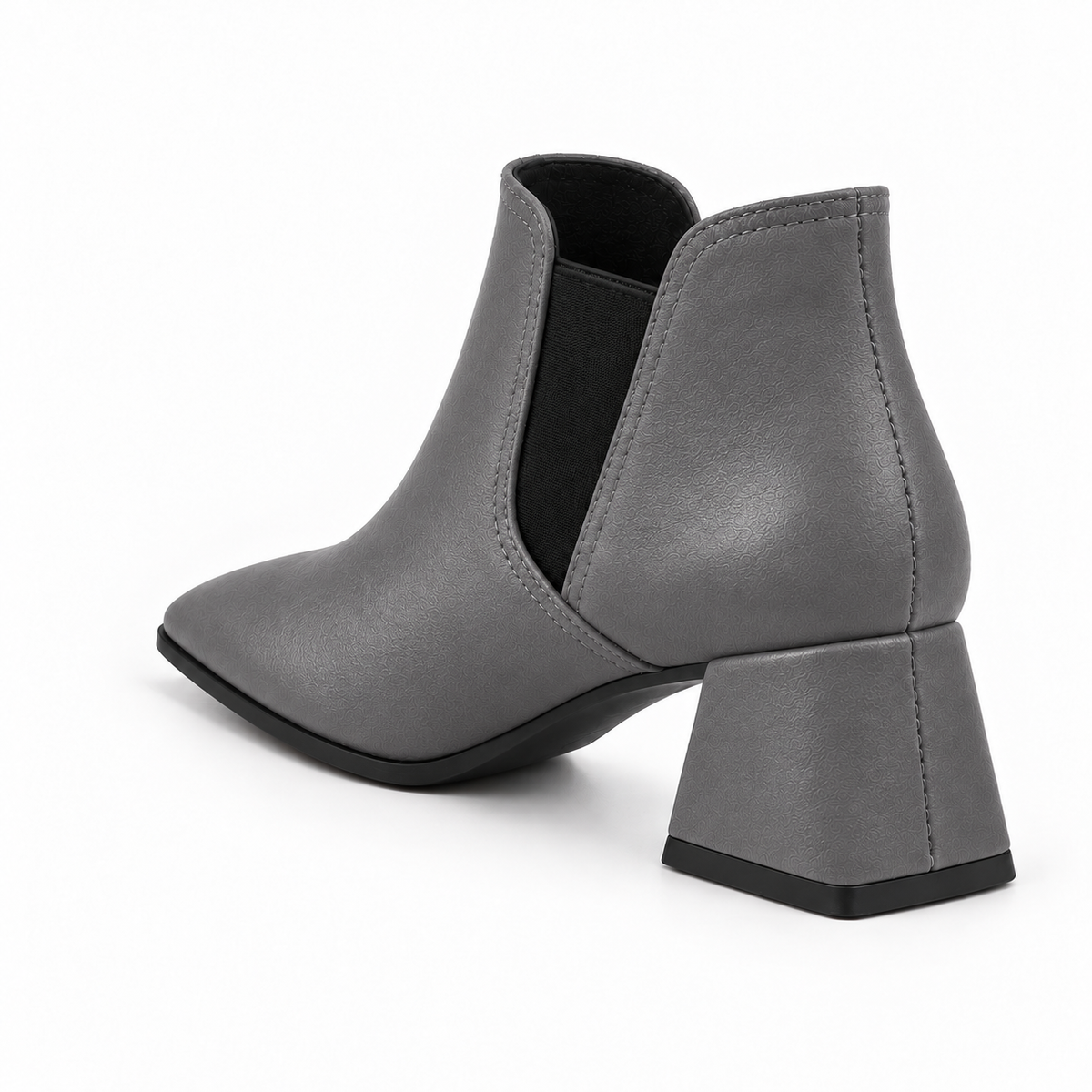 Slit Heeled Bootie Grey – هاف بوت حريمي بكعب جلد صناعي رمادي، من ورا – ECADRA