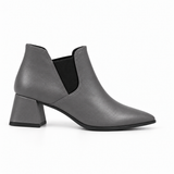 Slit Heeled Bootie Grey – هاف بوت حريمي بكعب جلد صناعي رمادي، من الجنب – ECADRA