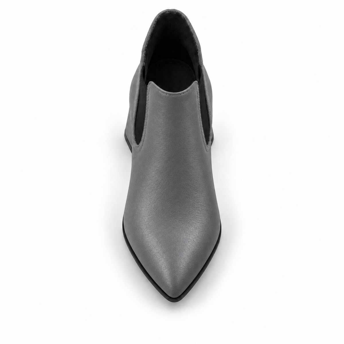 Slit Heeled Bootie Grey – هاف بوت حريمي بكعب جلد صناعي رمادي، من فوق – ECADRA