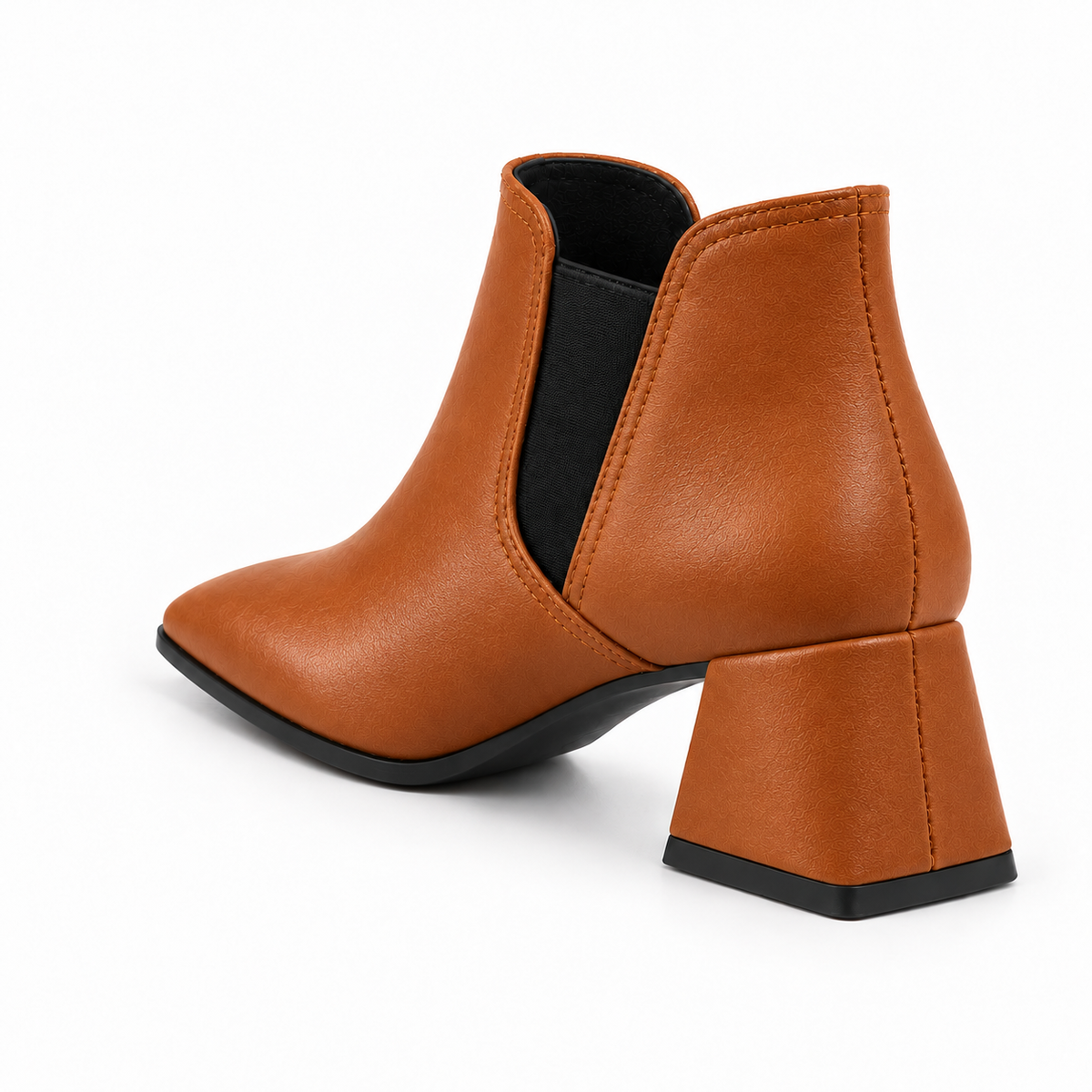 Slit Heeled Bootie Havana – هاف بوت حريمي بكعب جلد صناعي هافانا، من ورا – ECADRA