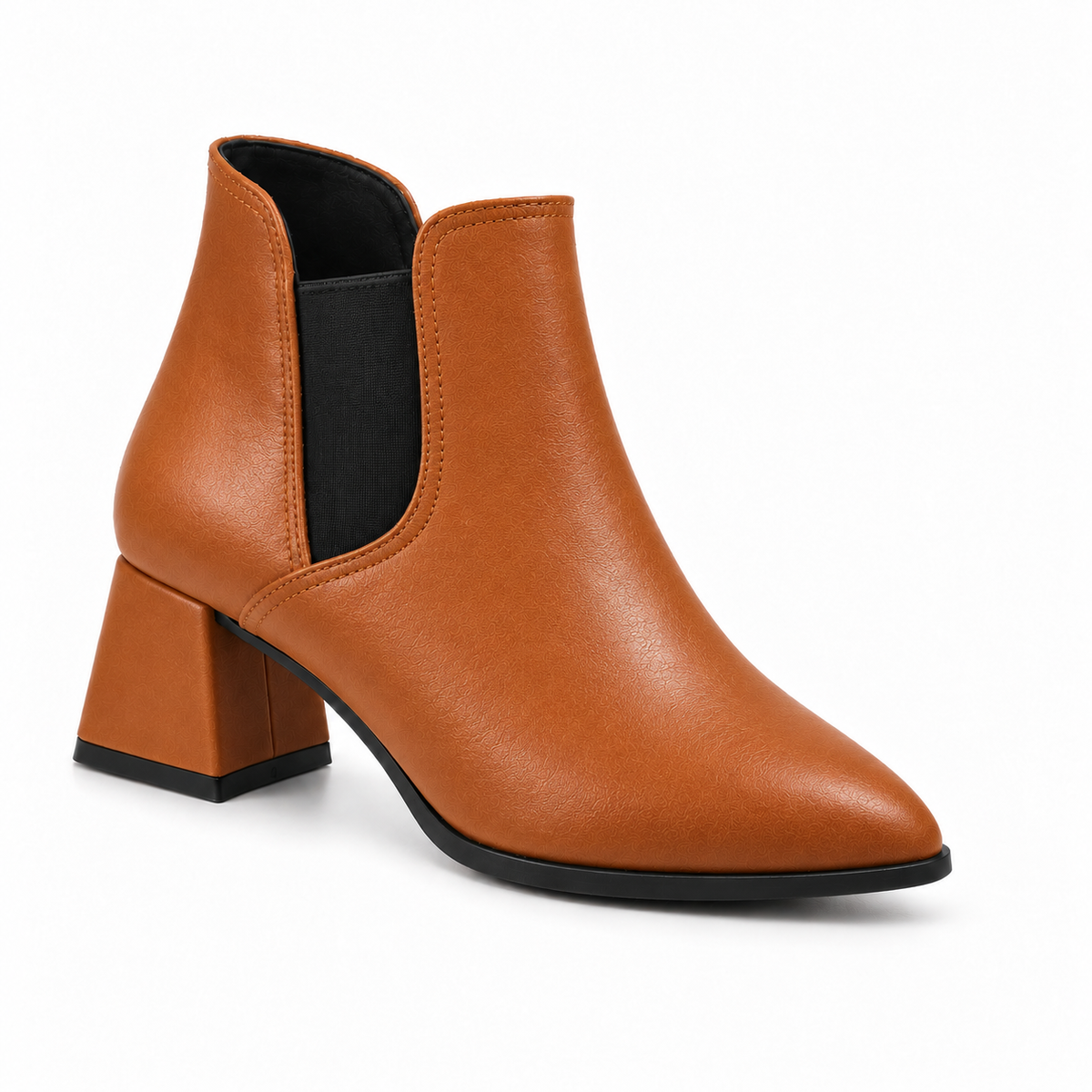 Slit Heeled Bootie Havana – هاف بوت حريمي بكعب جلد صناعي هافانا، من قدام – ECADRA