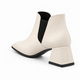 Slit Heeled Bootie Ivory – هاف بوت حريمي بكعب جلد صناعي أوف وايت، من ورا – ECADRA