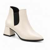 Slit Heeled Bootie Ivory – هاف بوت حريمي بكعب جلد صناعي أوف وايت، من قدام – ECADRA