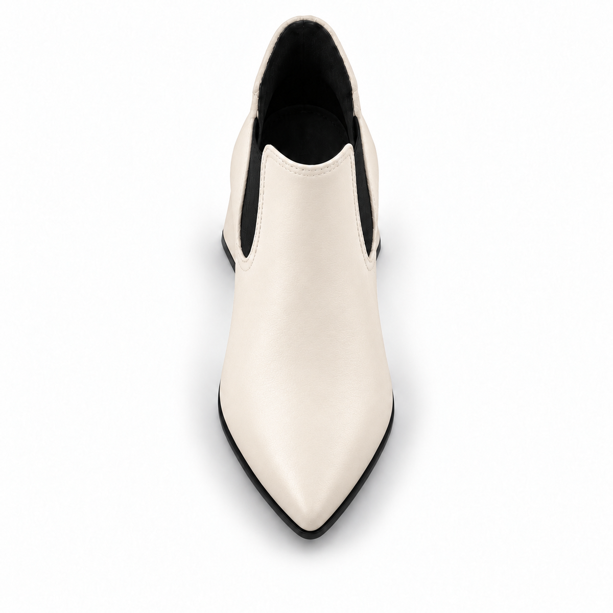 Slit Heeled Bootie Ivory – هاف بوت حريمي بكعب جلد صناعي أوف وايت، من فوق – ECADRA