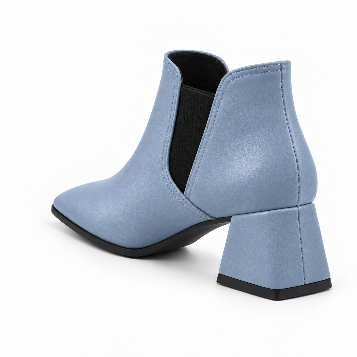 Slit Heeled Bootie Light Blue – هاف بوت حريمي بكعب جلد صناعي بيبي بلو، من ورا – ECADRA