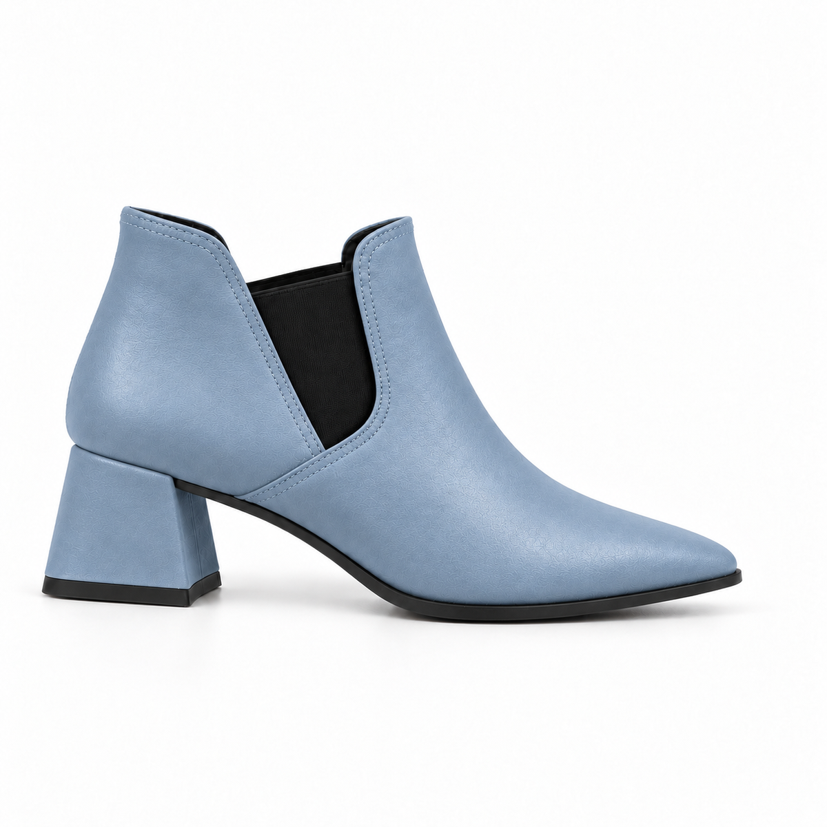 Slit Heeled Bootie Light Blue – هاف بوت حريمي بكعب جلد صناعي بيبي بلو، من الجنب – ECADRA