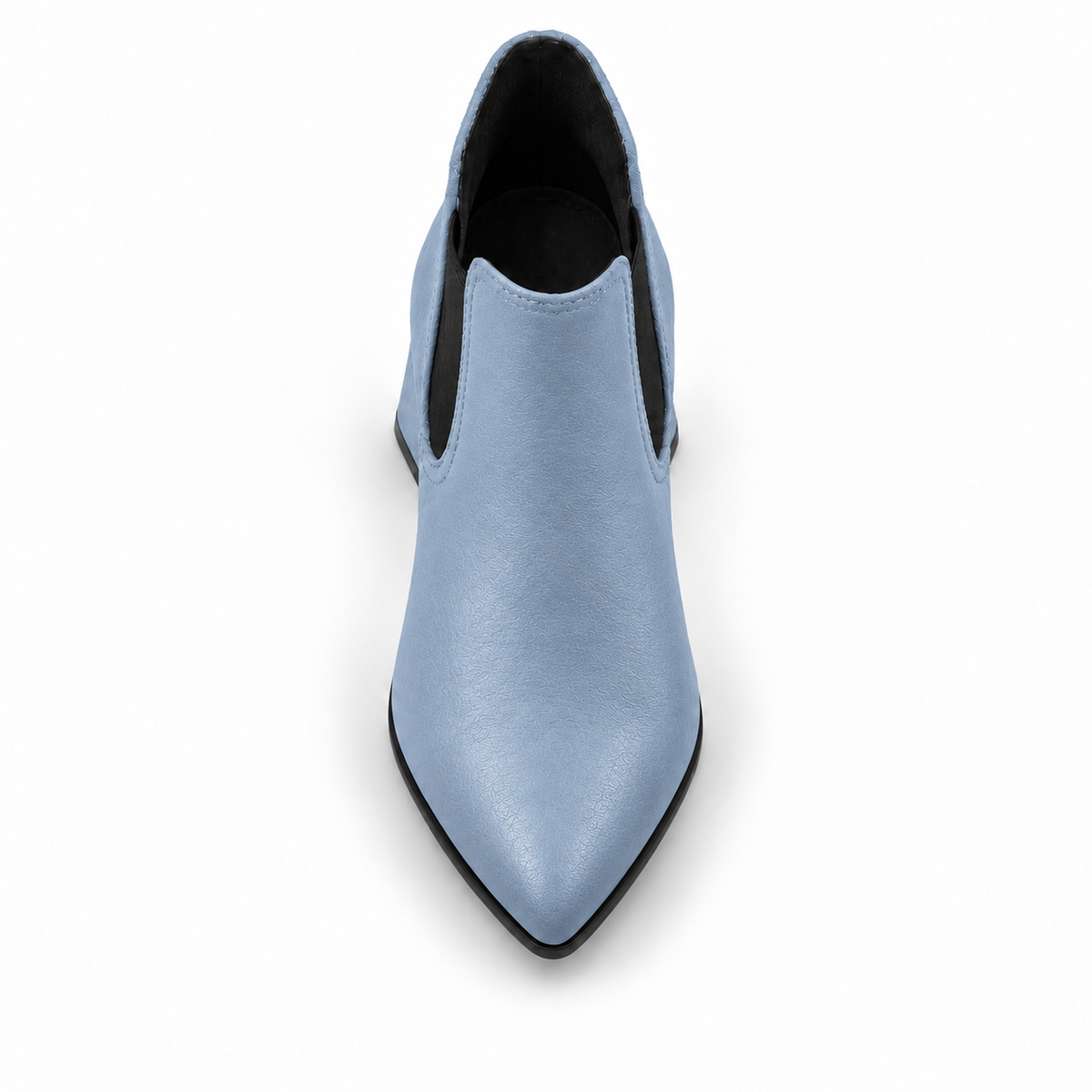 Slit Heeled Bootie Light Blue – هاف بوت حريمي بكعب جلد صناعي بيبي بلو، من فوق – ECADRA