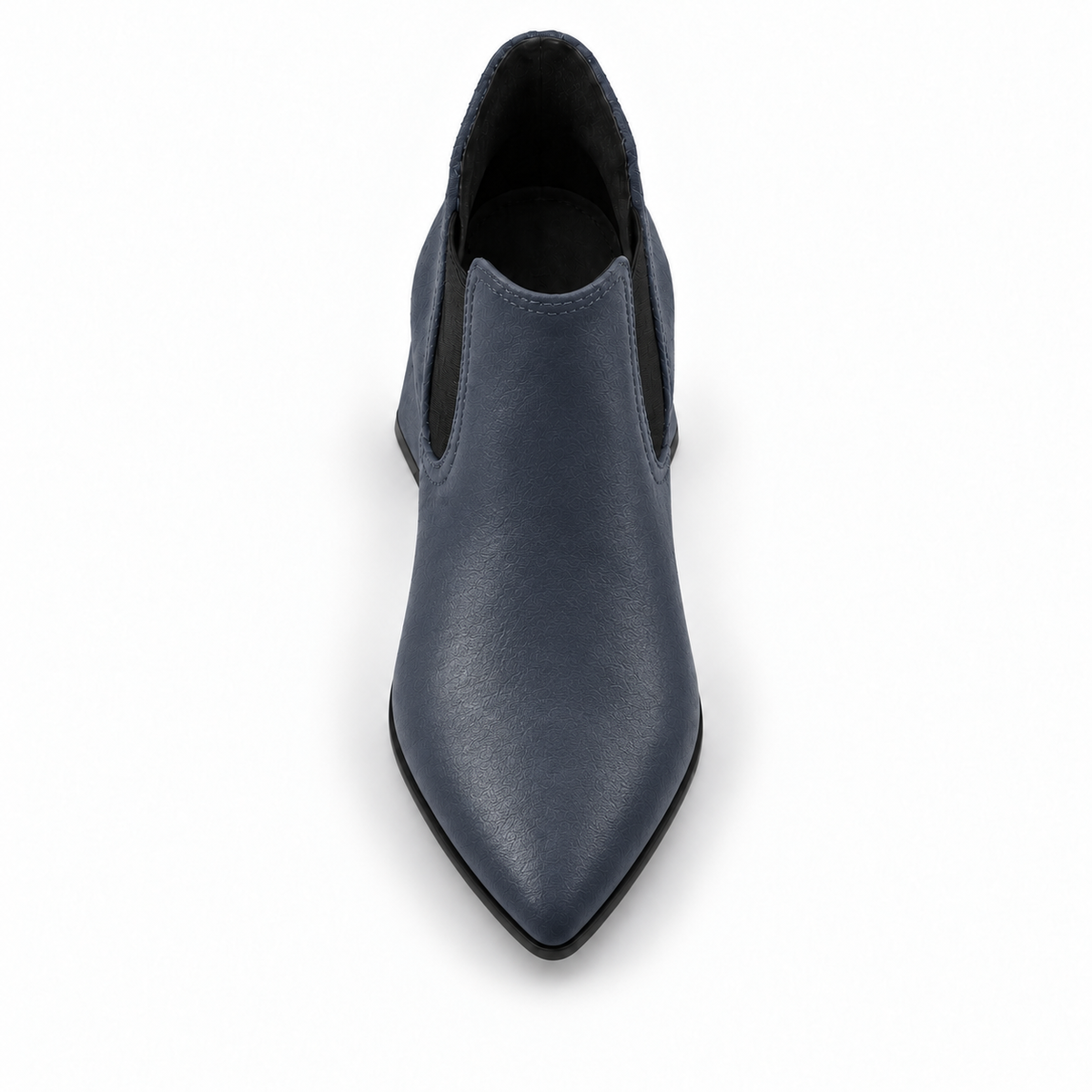 Slit Heeled Bootie Navy Blue – هاف بوت حريمي بكعب جلد صناعي كحلي، من فوق – ECADRA