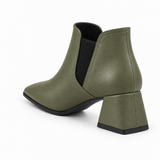 Slit Heeled Bootie Olive – هاف بوت حريمي بكعب جلد صناعي زيتي، من ورا – ECADRA