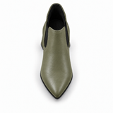 Slit Heeled Bootie Olive – هاف بوت حريمي بكعب جلد صناعي زيتي، من فوق – ECADRA
