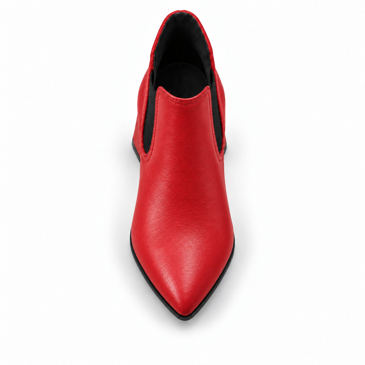Slit Heeled Bootie Red – هاف بوت حريمي بكعب جلد صناعي أحمر، من فوق – ECADRA