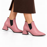 Slit Heeled Bootie Rose – هاف بوت حريمي بكعب جلد صناعي روز، على الرجل – ECADRA