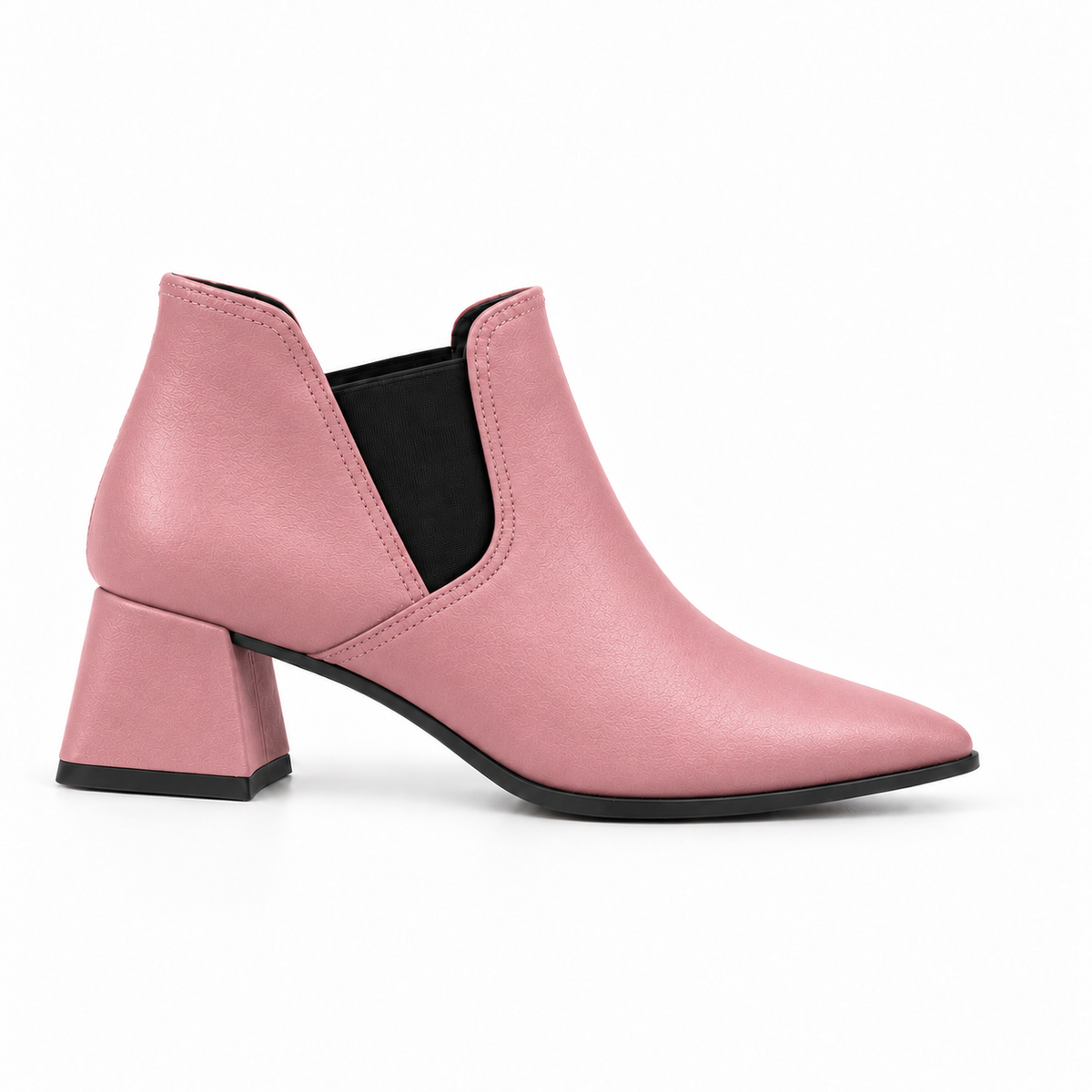 Slit Heeled Bootie Rose – هاف بوت حريمي بكعب جلد صناعي روز، من الجنب – ECADRA