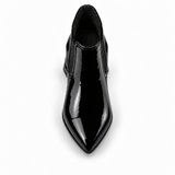 Slit Heeled Bootie Black – هاف بوت حريمي بكعب جلد لامع أسود، من فوق – ECADRA