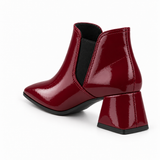 Slit Heeled Bootie Burgundy – هاف بوت حريمي بكعب جلد لامع نبيتي، من ورا – ECADRA