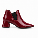 Slit Heeled Bootie Burgundy – هاف بوت حريمي بكعب جلد لامع نبيتي، من الجنب – ECADRA