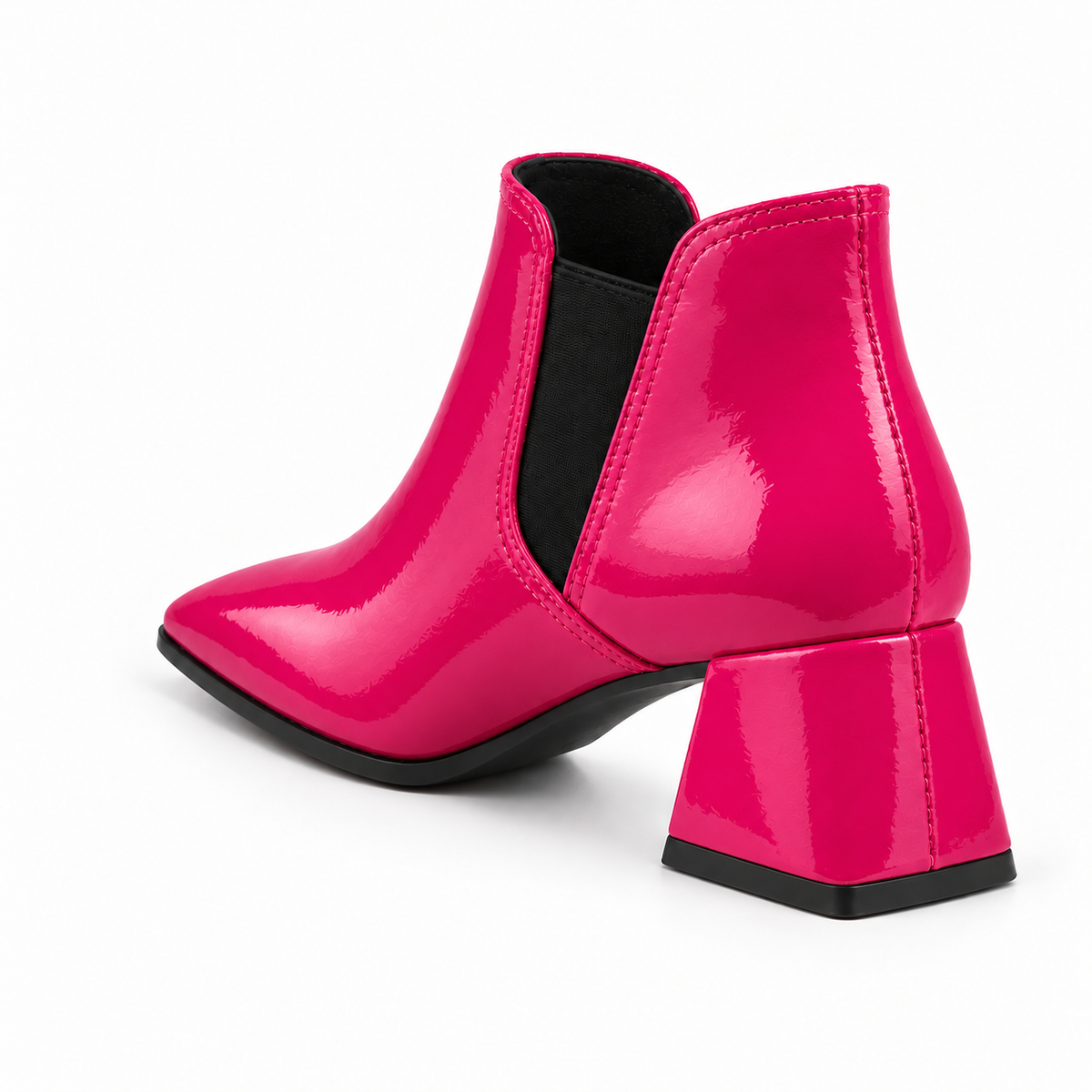 Slit Heeled Bootie Fuchsia – هاف بوت حريمي بكعب جلد لامع فوشيا، من ورا – ECADRA