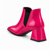 Slit Heeled Bootie Fuchsia – هاف بوت حريمي بكعب جلد لامع فوشيا، من ورا – ECADRA