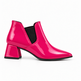Slit Heeled Bootie Fuchsia – هاف بوت حريمي بكعب جلد لامع فوشيا، من الجنب – ECADRA