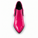 Slit Heeled Bootie Fuchsia – هاف بوت حريمي بكعب جلد لامع فوشيا، من فوق – ECADRA