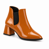 Slit Heeled Bootie Havana – هاف بوت حريمي بكعب جلد لامع هافانا، من قدام – ECADRA
