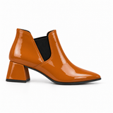 Slit Heeled Bootie Havana – هاف بوت حريمي بكعب جلد لامع هافانا، من الجنب – ECADRA