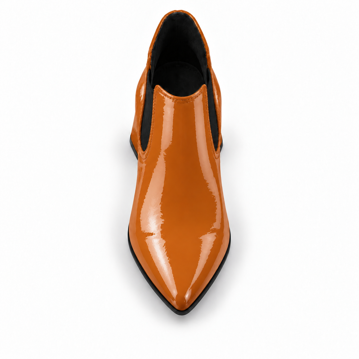 Slit Heeled Bootie Havana – هاف بوت حريمي بكعب جلد لامع هافانا، من فوق – ECADRA