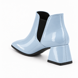 Slit Heeled Bootie Light Blue – هاف بوت حريمي بكعب جلد لامع بيبي بلو، من ورا – ECADRA
