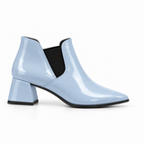 Slit Heeled Bootie Light Blue – هاف بوت حريمي بكعب جلد لامع بيبي بلو، من الجنب – ECADRA